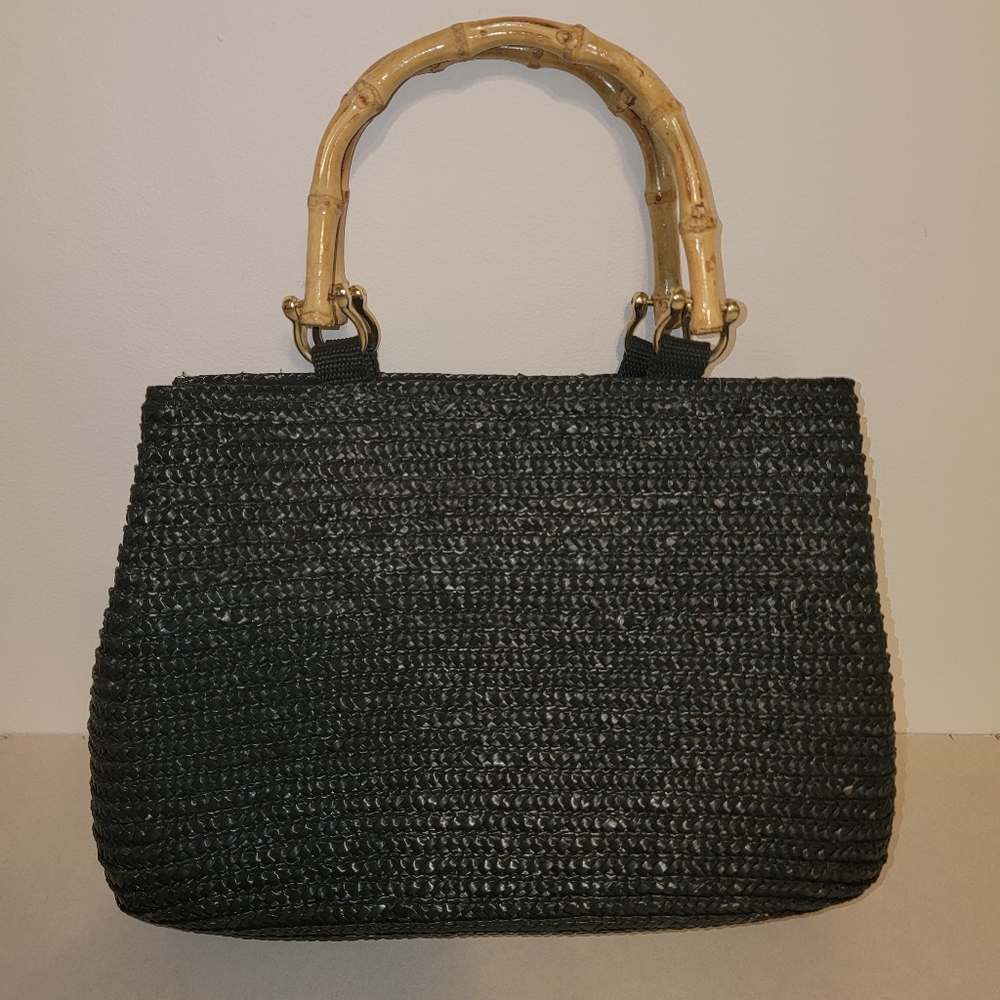 Black Straw Woven Handbag